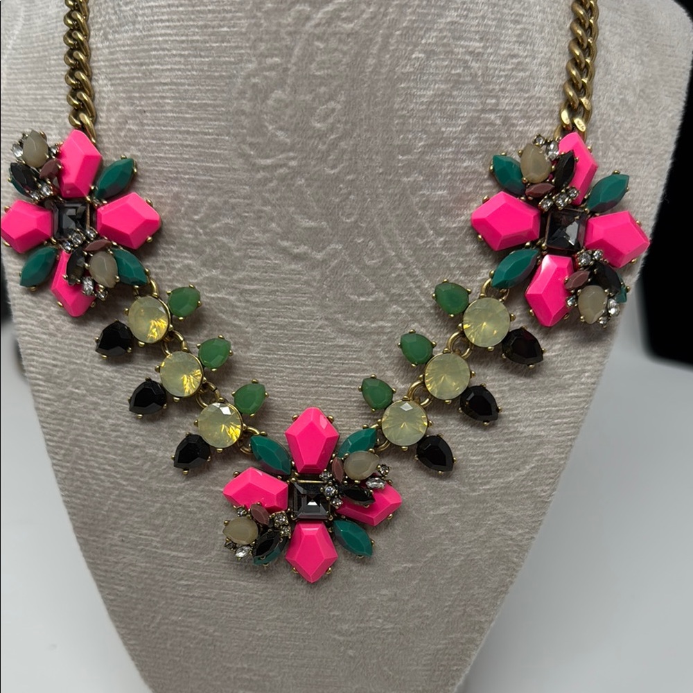 JCrew Floral Statement Necklace - Pink, Green, Yellow
